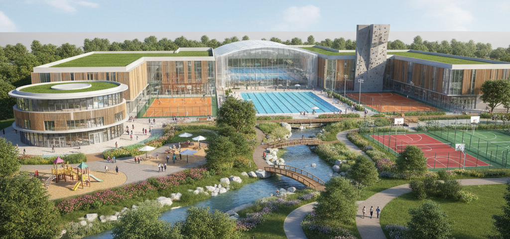 Công viên và tuyến đường dạo với yếu tố mặt nước